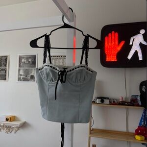 WithJean lace trim corset top